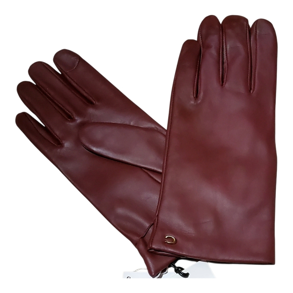NEW COACH LEATHER TECH GLOVES SCULPTED SIGNATURE BURGUNDY WINE SIZE 8 - Picture 5 of 5